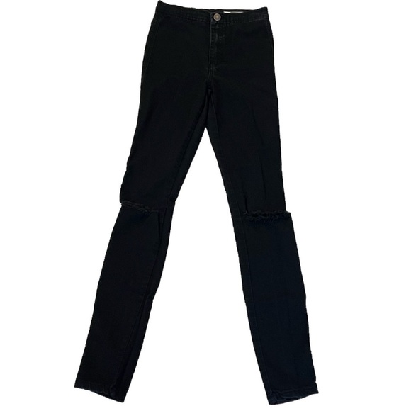 ASOS High Rise Skinny Jeans Pants Solid Black Distressed Size 26 Waist Stretchy - Picture 3 of 10